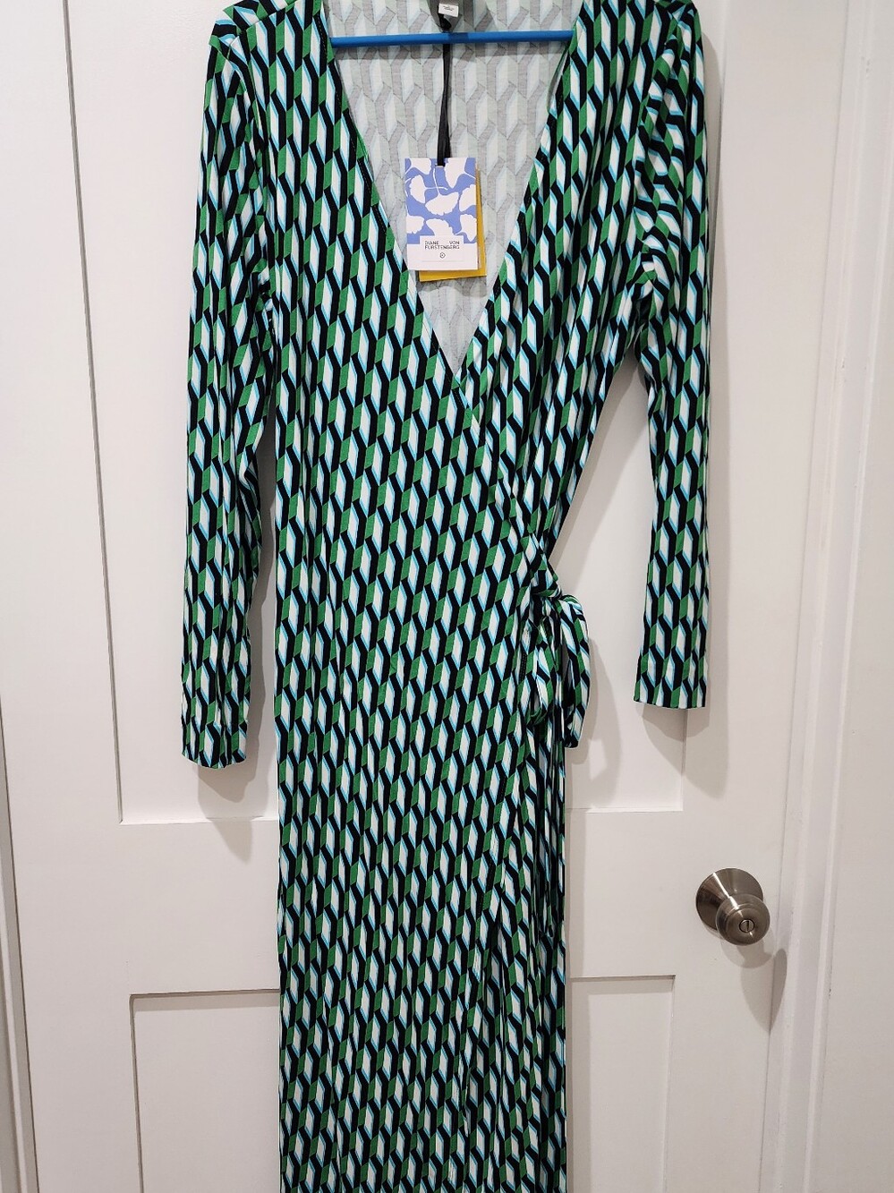 Women’s Geometric Wrap Maxi Dress - Green/Blue
